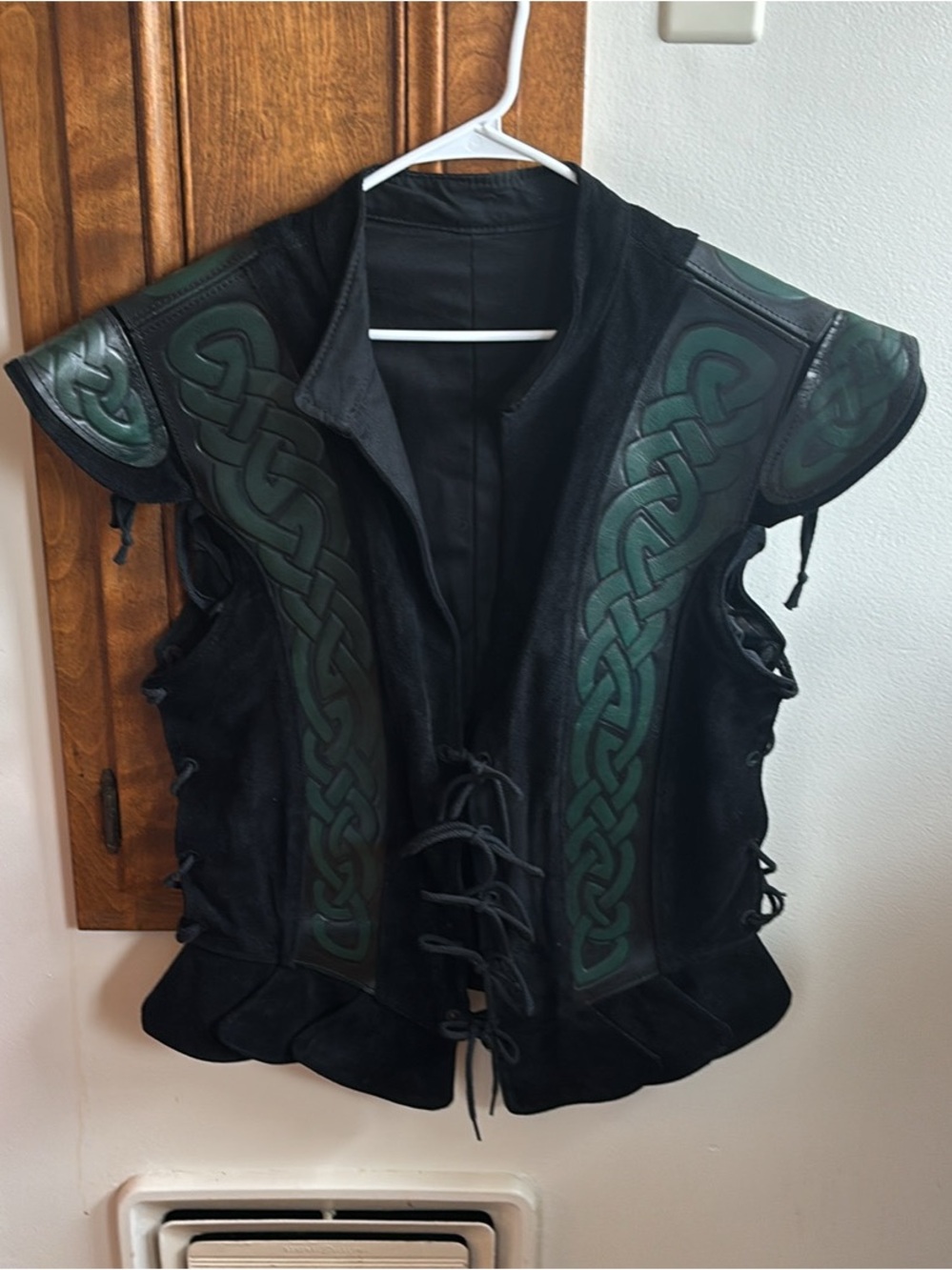 Black Suede and Green Leather Celtic Knot Renaissance Vest